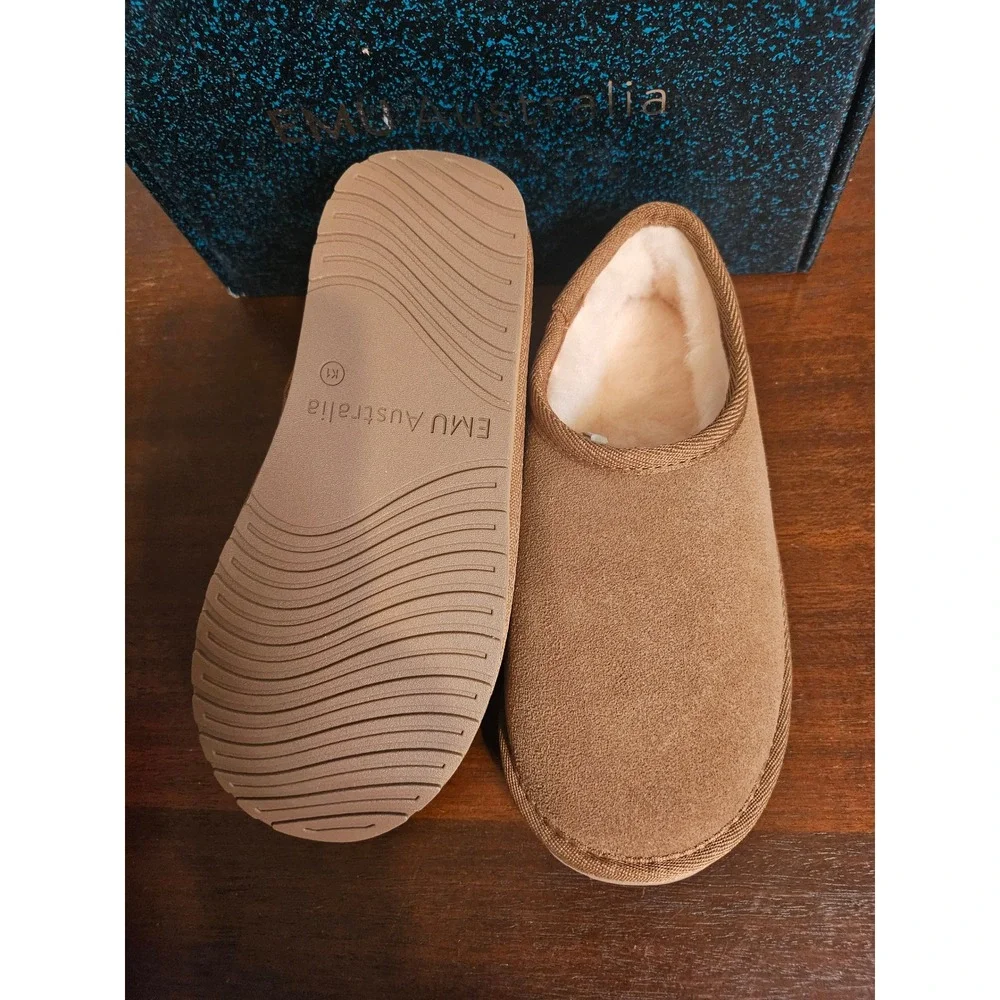 EMU Australia Wallaby Pico Kids Size 1 Chestnut Brown Wool Lined Suede Slippers